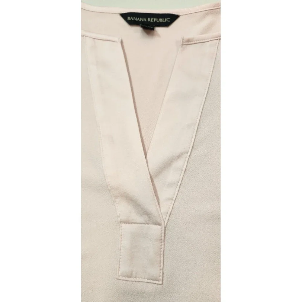 Banana Republic Pink Satin Trim V-Neck 3/4 Sleeve Top Blouse Size Large